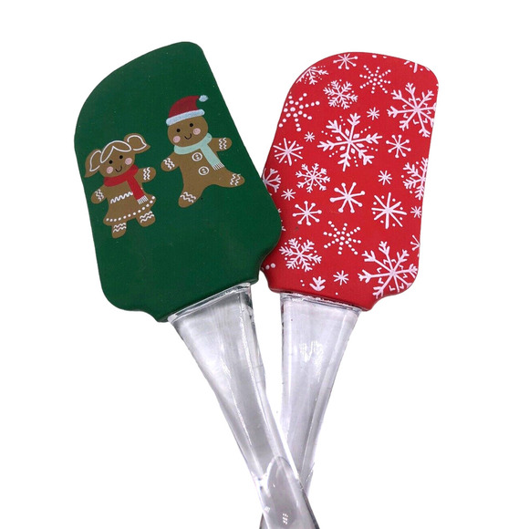 Pair of Christmas Spatulas 2pk New Rubber Scraper Gingerbread Snowflake NEW Set - Picture 1 of 3
